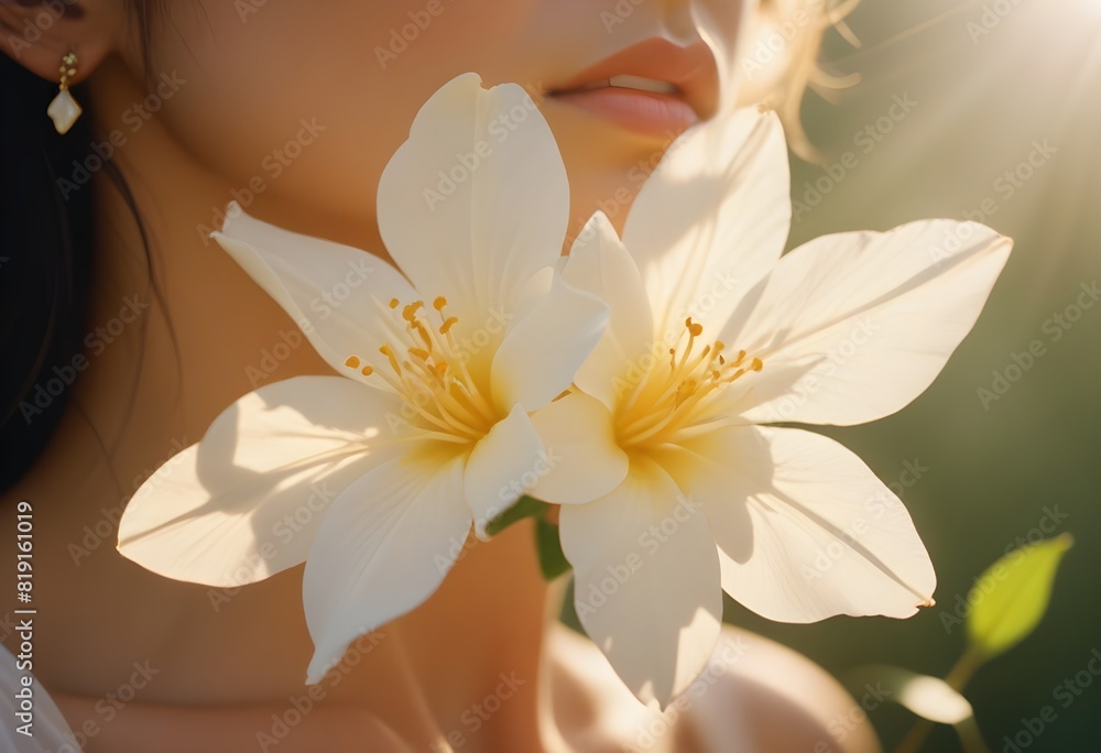 Fototapeta premium Jasmine flower closeup Realistic Light understand sun light significantly summer flower concept