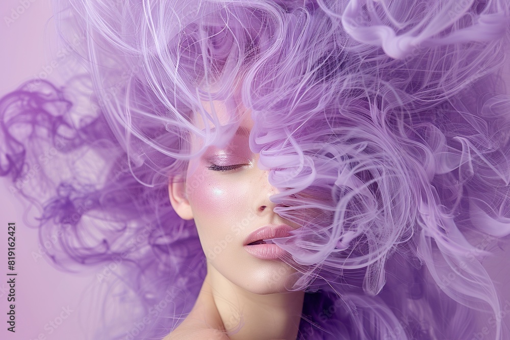 a woman with a large nose and open mouth poses for a photo with her hair blowing in the wind, while her small ear is visible in the foreground