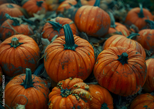 A close-up of a pile of pumpkins in various sizes and shapes