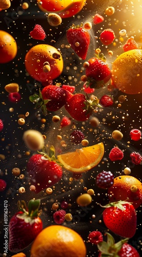 Explosion of Fresh Fruits with Dynamic Splash
