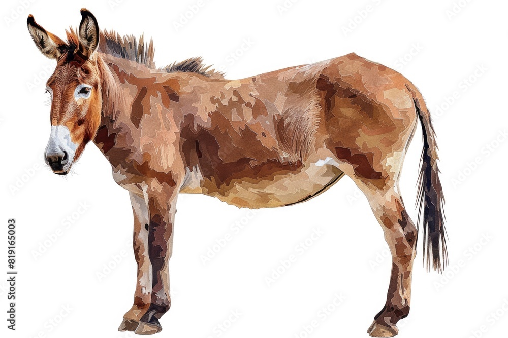 Obraz premium A majestic brown horse standing on a white ground. Suitable for equestrian, nature, and outdoor themes