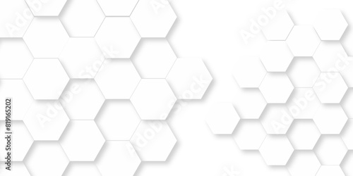   Abstract Vector pattern with hexagonal white and gray technology line paper background. Hexagonal 3d grid tile and mosaic structure mess cell. white and gray hexagon honeycomb geometric copy space.