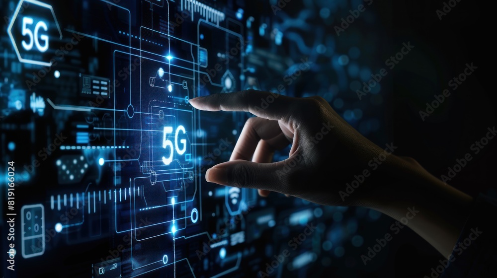 hand touching the screen, 5G Network Internet. hand touching the screen, 5G Network Internet.