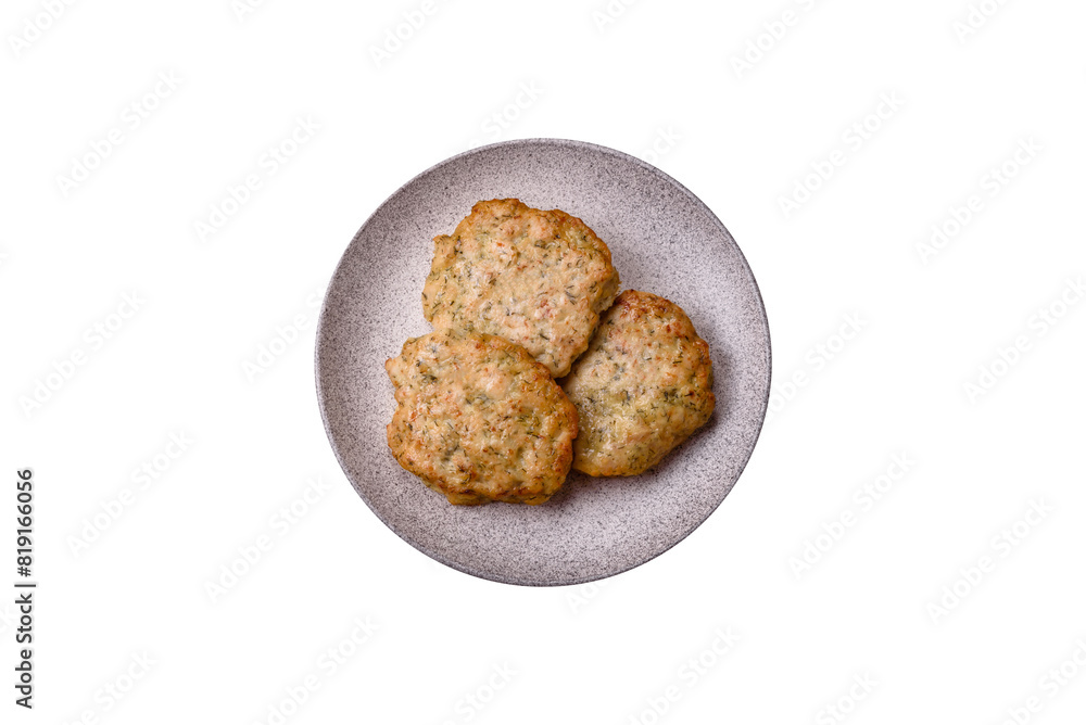 Delicious fried minced chicken cutlets with salt, spices and herbs