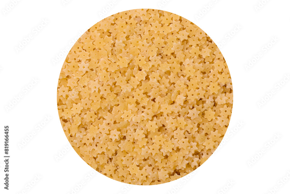 Raw stelline pasta from durum wheat with salt and spices Raw stelline pasta from durum wheat with salt and spices