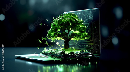 Sustainability IT Green IT computing concept. Carbon efficient technology