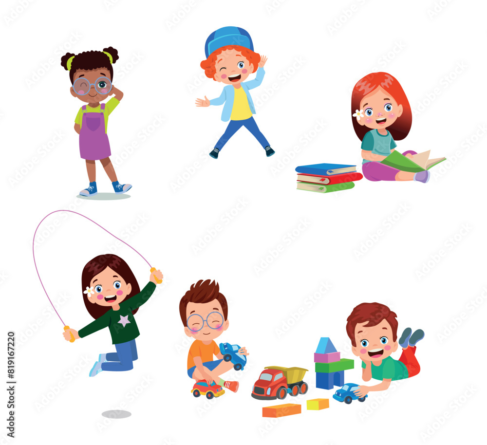 vector illustration of students in different postures vector illustration of students in different postures
