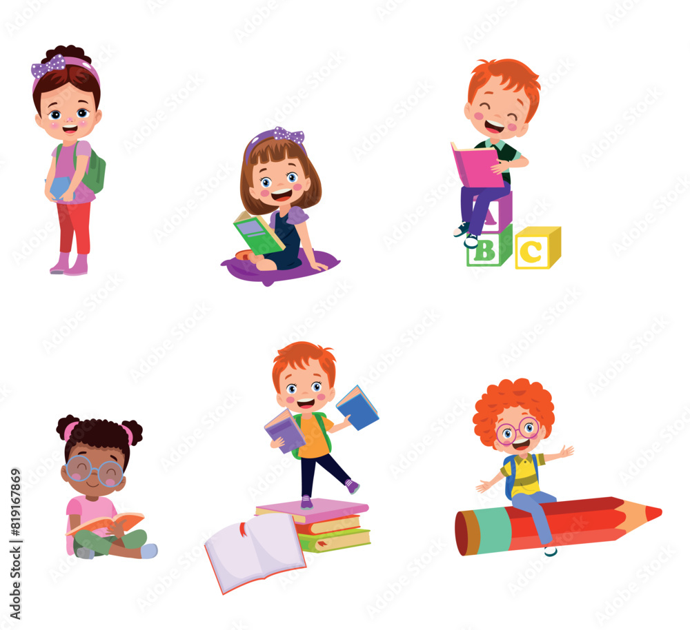 vector illustration of students in different postures vector illustration of students in different postures