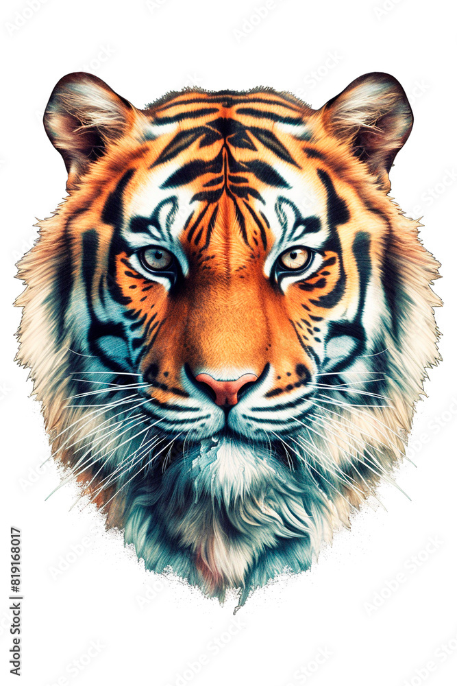 Fototapeta premium Tiger Image for Stickers, T-Shirt Print, Cap, Mug, Slippers, Mousepad, with Transparent Background PNG