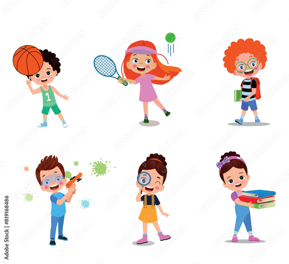 vector illustration of students in different postures vector illustration of students in different postures