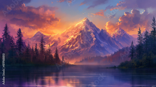 Warm Serenity: Golden Peaks and Reflective Waters