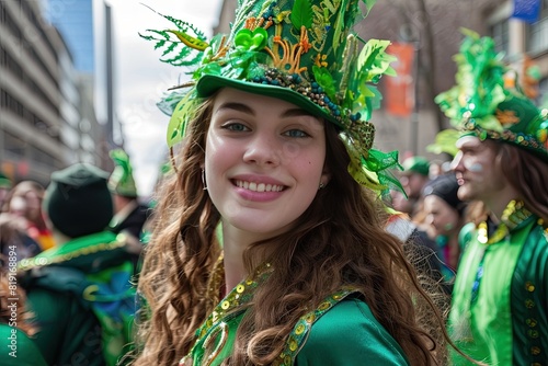Girl costume on St Patrick's Day parade revelry