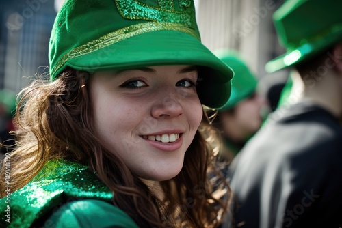 Girl costume on St Patrick's Day parade revelry