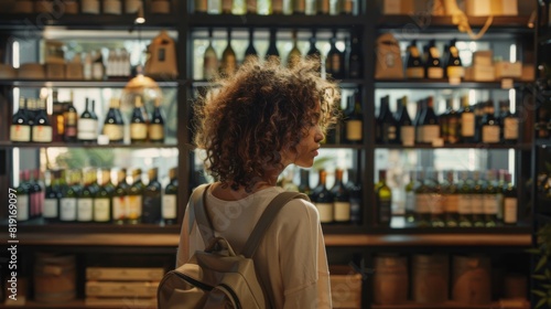 Woman Browsing in Wine Shop photo