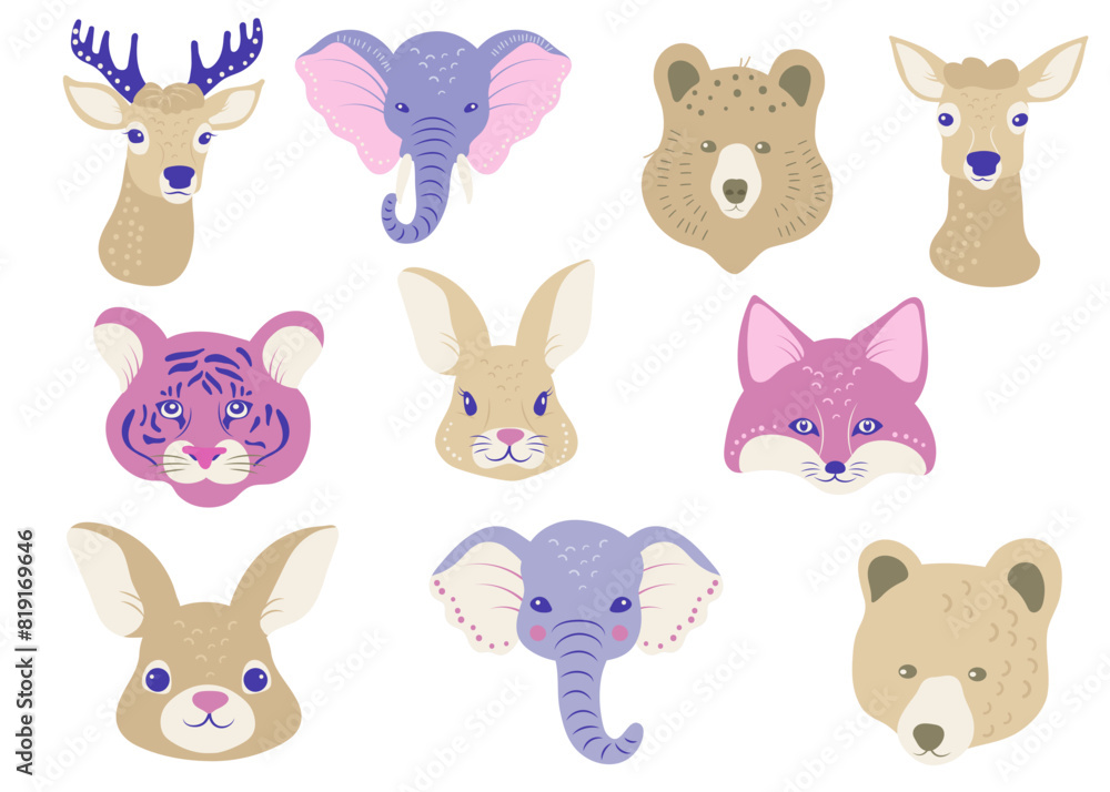 set of vector animals heads set of vector animals heads