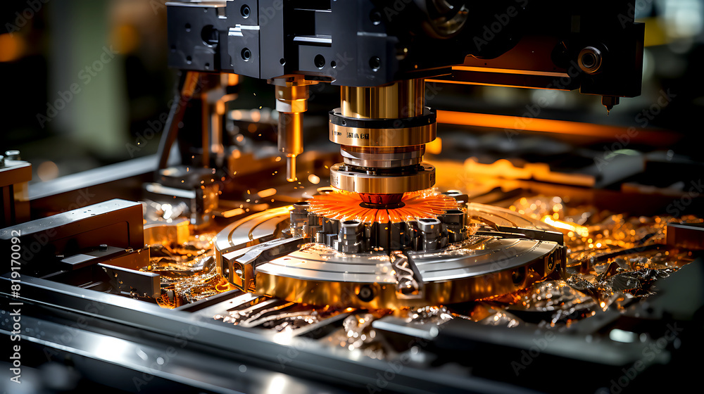 The CNC milling machine finishing cutting the injection mold parts with endmill tools The CNC milling machine finishing cutting the injection mold parts with endmill tools