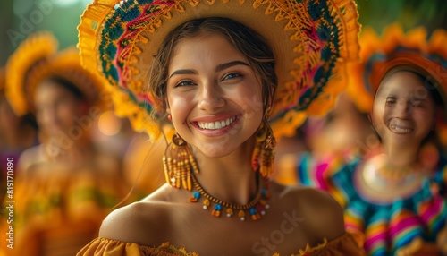 Festa Junina Celebration Vibrant Dance and Traditional Costumes, ambient street party in mexico.  photo