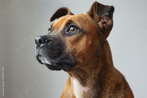 Portrait of a Rhodesian Ridgeback dog on a gray background photo