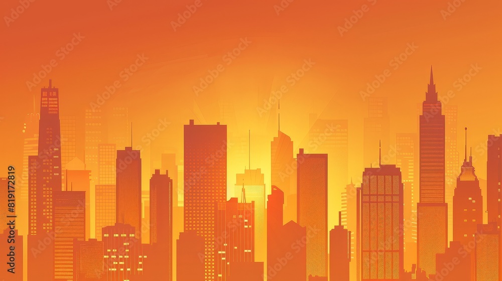 simple flat vector illustration of a city skyline at night, using orange tones, simple shapes simple flat vector illustration of a city skyline at night, using orange tones, simple shapes