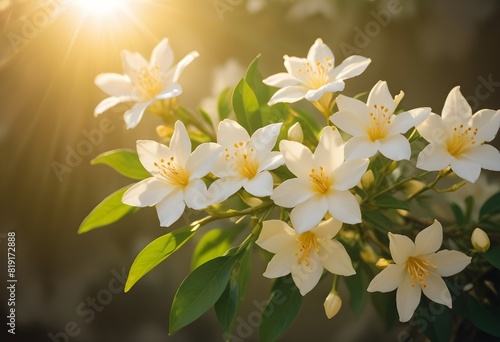 Jasmine flower closeup Realistic Light understand sun light significantly summer flower concept