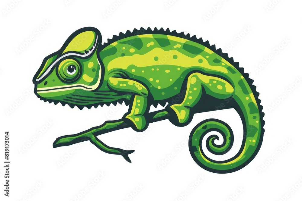 Fototapeta premium A green chameleon lizard sitting on a branch. Perfect for nature and animal enthusiasts