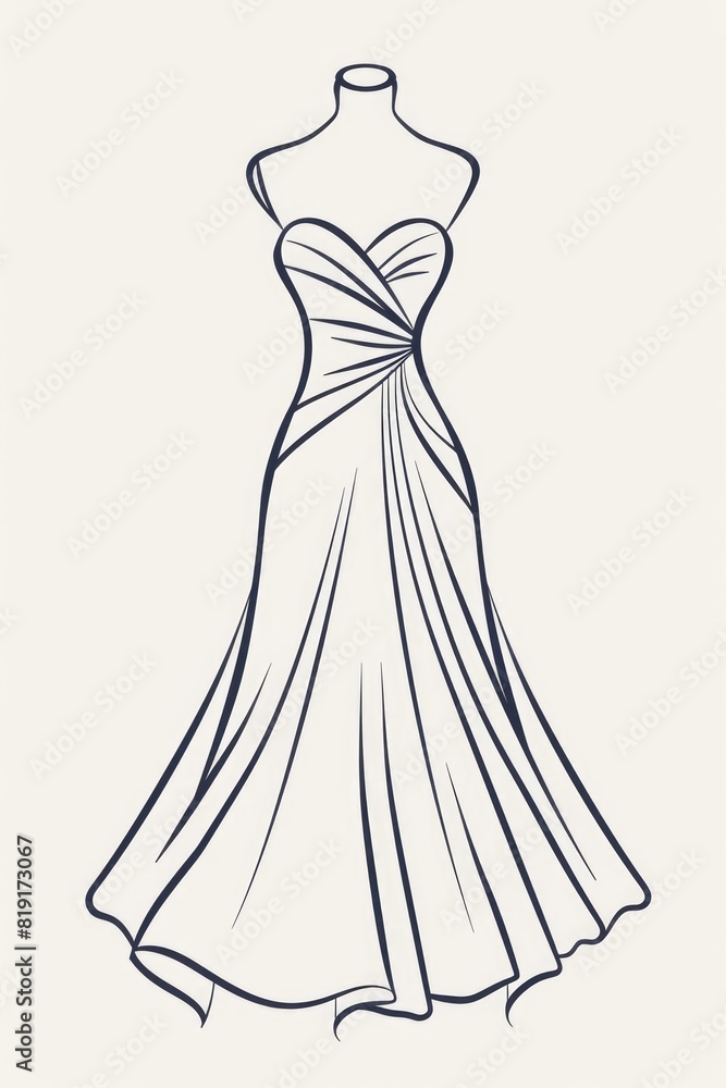 A drawing of a dress on a mannequin. Suitable for fashion design concepts A drawing of a dress on a mannequin. Suitable for fashion design concepts