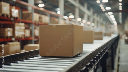 cardboard box packages seamlessly moving along a conveyor belt in a warehouse © Cheetose
