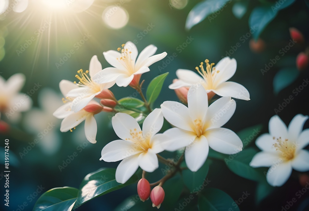 Naklejka premium Jasmine flower closeup Realistic Light understand sun light significantly summer flower concept