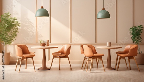 coffee shop with tables and chairs  vintage style  minimalism 