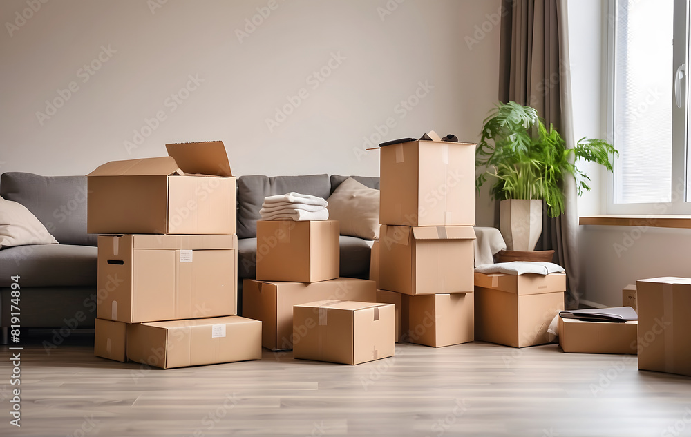 Seamless Moving and Relocation Services: Cardboard Boxes and Household Belongings in New Home Seamless Moving and Relocation Services: Cardboard Boxes and Household Belongings in New Home