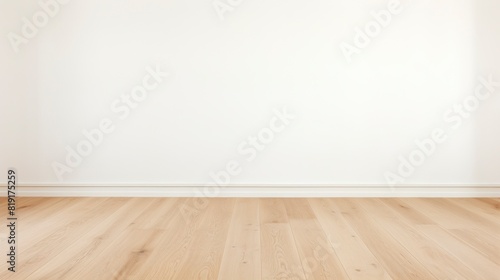 Empty room with wooden floor and white wall.