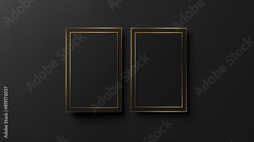 Mockup of a blank business card with gold edges. Blank business card. Top-down view. Ultra-realistic black, gold, luxurious, ultra-realistic background