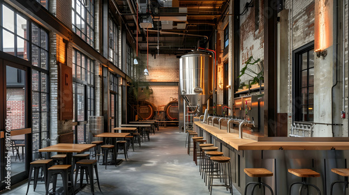 A former warehouse revitalized as an adaptive reuse brewery  where the spirit of craft beer mingles with the industrial heritage in a lively atmosphere 