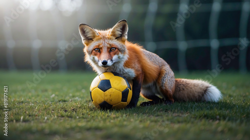 Obraz na płótnie Red fox playing with ball