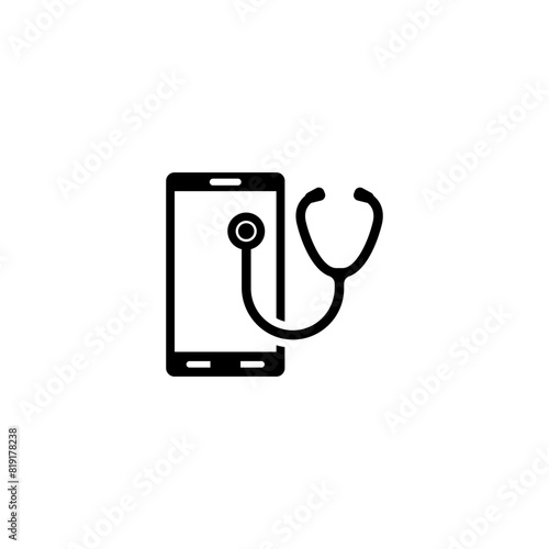 A smartphone icon with a stethoscope symbol, representing the use of mobile devices for remote health tracking, telemedicine, or medical diagnostics.