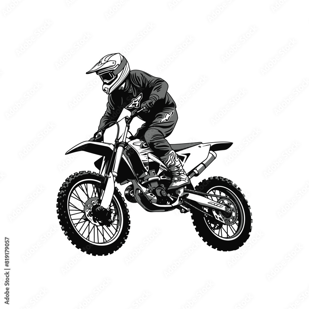 man riding motocross black and white vector illustration man riding motocross black and white vector illustration