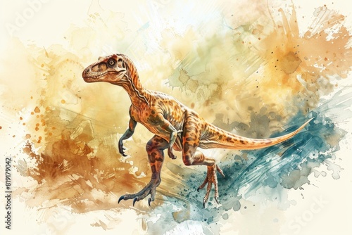 A watercolor painting of a T-Rex on a white background. Perfect for educational materials