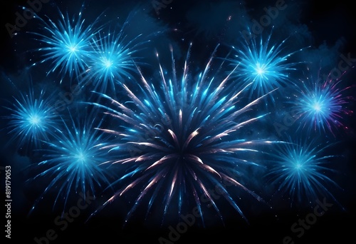 Vibrant blue fireworks exploding against a dark night sky , creating a dazzling display of light and energy