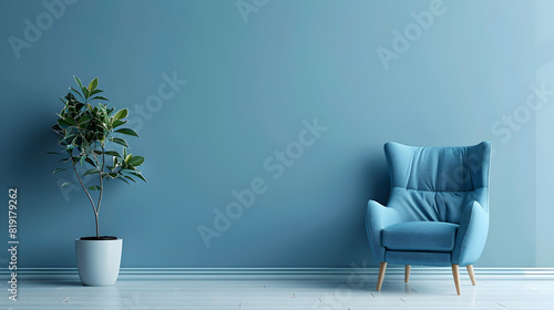 blue armchair against blue wall in living room interior elegant interior design 