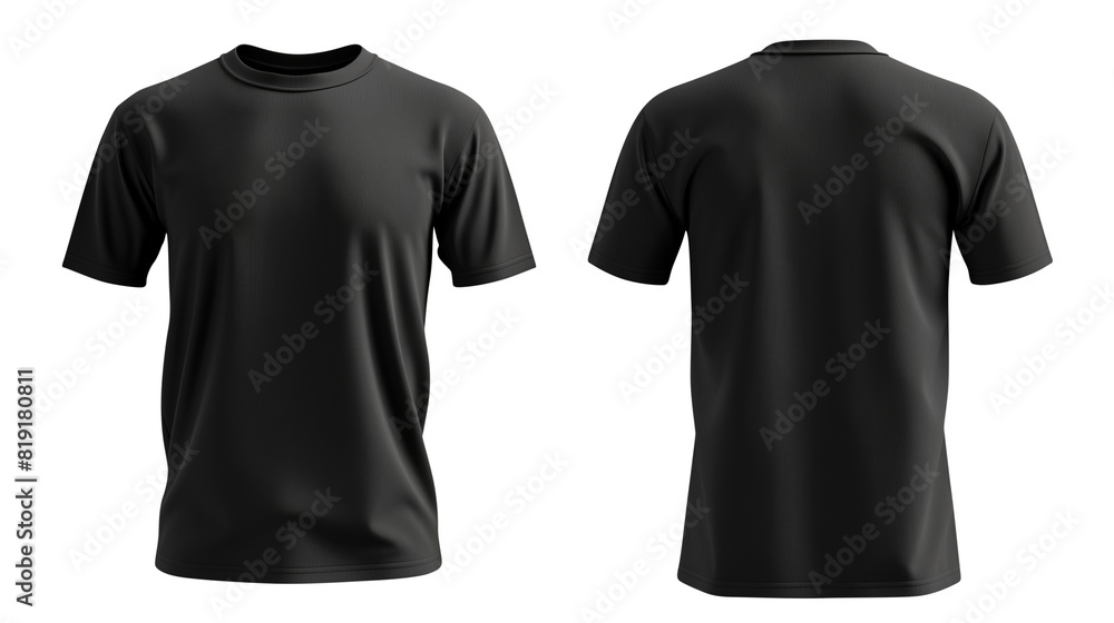 Black blank t shirt template from two sides isolated on transparent white background, clipping path Black blank t shirt template from two sides isolated on transparent white background, clipping path