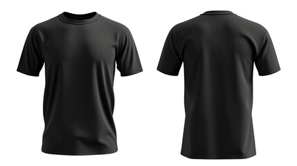 Black blank t shirt template from two sides isolated on transparent white background, clipping path