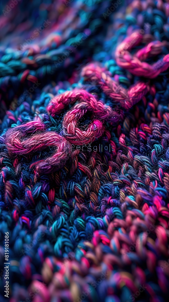A close-up of a vibrant, multicolored knitted textile A close-up of a vibrant, multicolored knitted textile