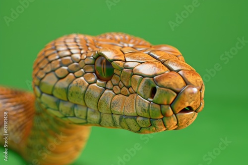 Close up of a snake on a green background. Suitable for nature and wildlife themes