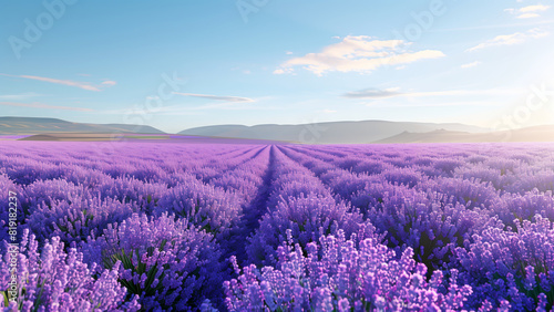 An elegant field of lavender under a clear blue sky