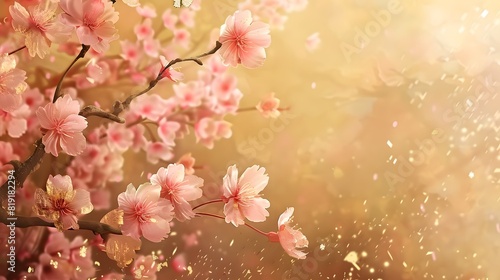 Wallpaper pastel colour. Cream background Japanese style Sakura Flower pink. Generative Ai