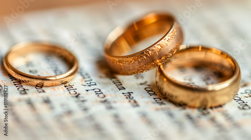 wedding rings on a list of paper with words on it © Glebstock