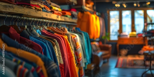 Eclectic Vintage Clothing Store: Cozy Interior, Diverse Fashion Items, Secondhand Shopping Experience. Concept Vintage Clothing, Cozy Interior, Diverse Fashion, Secondhand Shopping, Eclectic Style