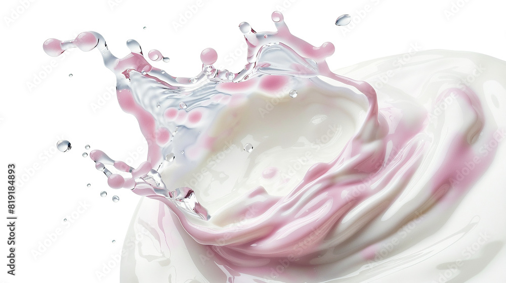 Water dropped into pink and white yogurt. On a white background. Water dropped into pink and white yogurt. On a white background.