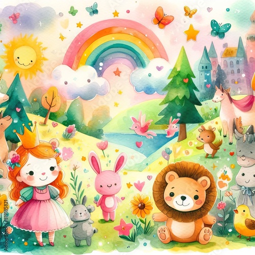 Whimsical Nature Scene  A Colorful Adventure with Mythical Creatures in a Magical Forest