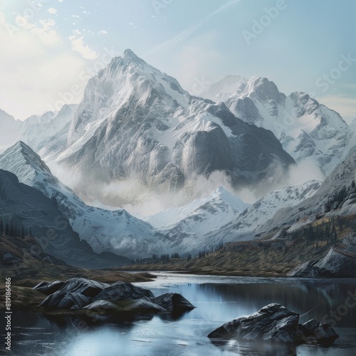 Mountains landscape background illustration. Nature backkground generated by AI